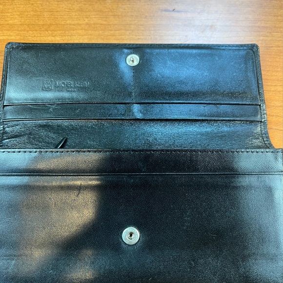 Vintage Michel Klein Black Leather Wallet Card Slots Zip Pouch Bill Fold - Picture 4 of 16